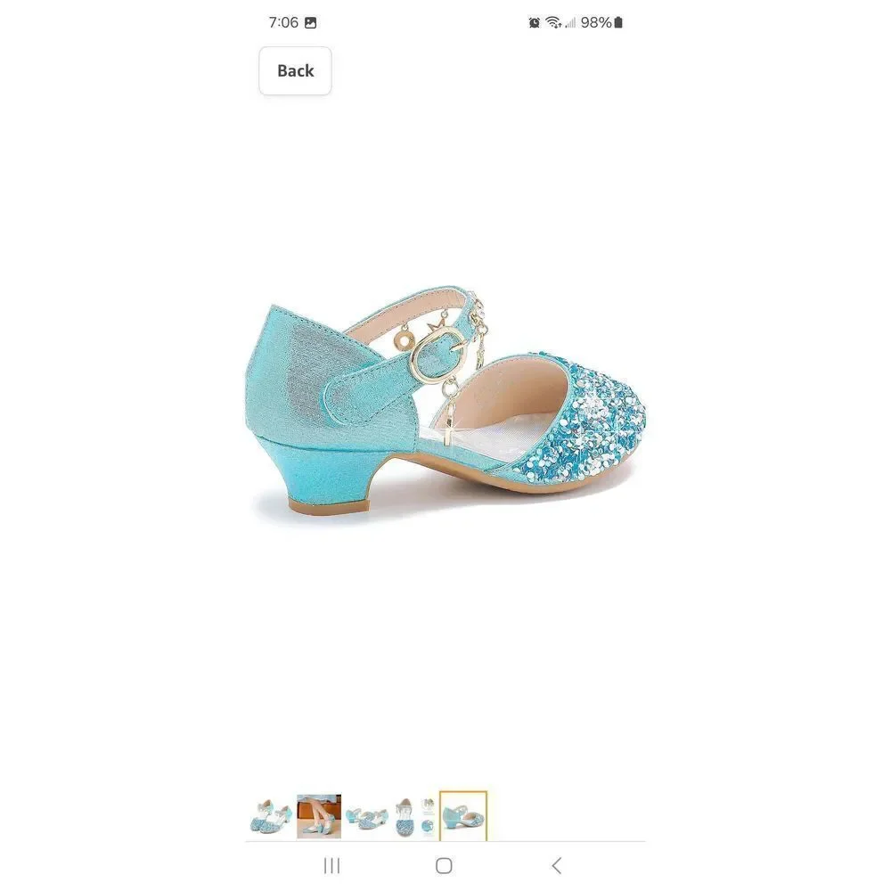 New Girl Sz 5 Furdeour Sequin Blue Glitter Bow Princess Flower Girl Dress Shoes